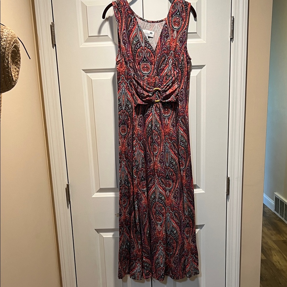 Liz Lange Vibrant Coral Paisley Maxi Dress